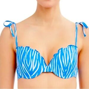 BCBG/ paris ruffle UW stripe bikini top NWT